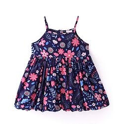 Babyhug Cotton Woven Half Sleeves Shrug with Frock Floral Print - Blue & Pink