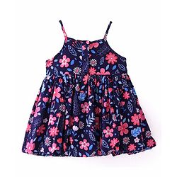 Babyhug Cotton Woven Half Sleeves Shrug with Frock Floral Print - Blue & Pink