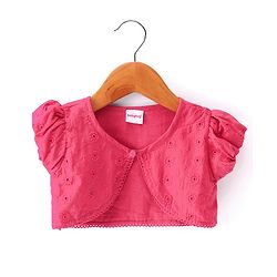 Babyhug Cotton Woven Half Sleeves Shrug with Frock Floral Print - Blue & Pink