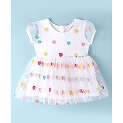 Babyhug Cotton Woven Half Sleeves Frock with Bloomer Heart Embroidery - White