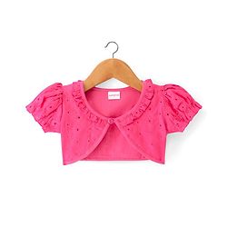 Babyhug Cotton Woven Half Sleeves Shrug with Frock Floral Print - Navy Blue & Pink