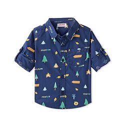 Babyhug Cotton Woven Full Sleeves Regular Collar Tress Printed Shirt with Pocket Detailing - Navy Blue