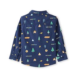 Babyhug Cotton Woven Full Sleeves Regular Collar Tress Printed Shirt with Pocket Detailing - Navy Blue