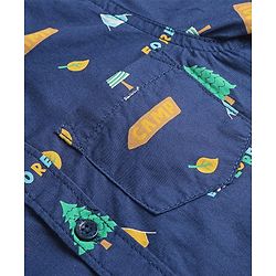 Babyhug Cotton Woven Full Sleeves Regular Collar Tress Printed Shirt with Pocket Detailing - Navy Blue