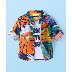 Babyhug Cotton Woven Full Sleeves Jungle Theme Printed Shirt with Inner T-Shirt - Multicolor
