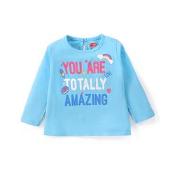 Babyhug Cotton Knit Full Sleeves T-Shirt With Text Print - Blue