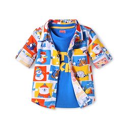 Babyhug Cotton Woven Full Sleeves Adventure Theme Shirt With T-Shirt - Blue