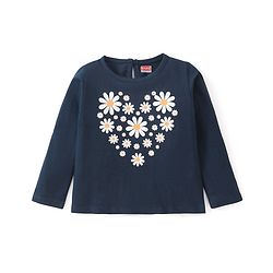 Babyhug Cotton Knit Full Sleeves T-Shirt With Floral Print - Navy Blue