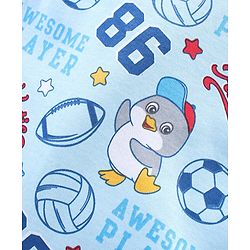 Babyhug 100% Cotton Full Sleeves Hooded Romper Text Print - Blue