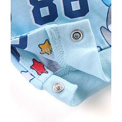 Babyhug 100% Cotton Full Sleeves Hooded Romper Text Print - Blue