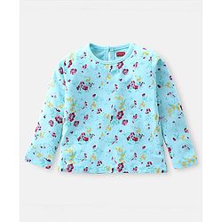 Babyhug Cotton Knit Full Sleeves Top With Floral Print - Blue
