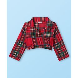 Babyhug Cotton Knit Full Sleeves Checkered Collared Top Skirt & Vest - Red