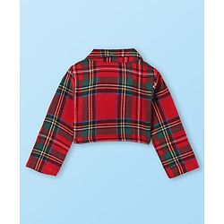 Babyhug Cotton Knit Full Sleeves Checkered Collared Top Skirt & Vest - Red