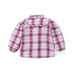 Babyhug Cotton Woven Checkered Collared Top  & Denim Pant Set - Wine & Blue