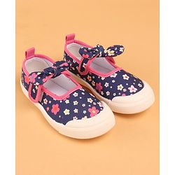 Cute Walk by Babyhug Casual Shoes with Velcro Closure Floral Print and Bow Applique - Navy