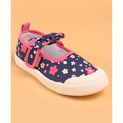 Cute Walk by Babyhug Casual Shoes with Velcro Closure Floral Print and Bow Applique - Navy