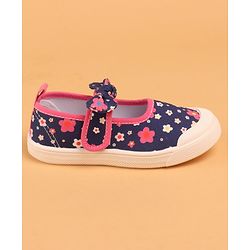 Cute Walk by Babyhug Casual Shoes with Velcro Closure Floral Print and Bow Applique - Navy
