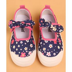 Cute Walk by Babyhug Casual Shoes with Velcro Closure Floral Print and Bow Applique - Navy