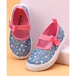 Cute Walk by Babyhug Slip On Casual Shoes With Bow Applique & Floral Print- Blue