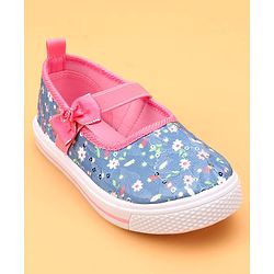 Cute Walk by Babyhug Slip On Casual Shoes With Bow Applique & Floral Print- Blue
