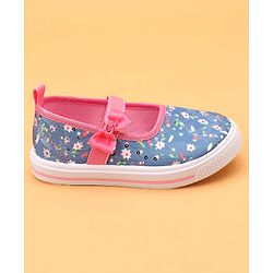 Cute Walk by Babyhug Slip On Casual Shoes With Bow Applique & Floral Print- Blue