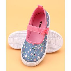 Cute Walk by Babyhug Slip On Casual Shoes With Bow Applique & Floral Print- Blue