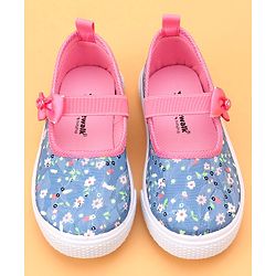 Cute Walk by Babyhug Slip On Casual Shoes With Bow Applique & Floral Print- Blue