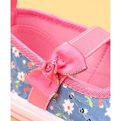 Cute Walk by Babyhug Slip On Casual Shoes With Bow Applique & Floral Print- Blue