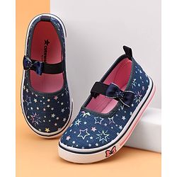 Cute Walk by Babyhug Slip On Casual Shoes With Bow Applique & Floral Print- Blue (Sole Line May Very)