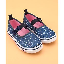 Cute Walk by Babyhug Slip On Casual Shoes With Bow Applique & Floral Print- Blue (Sole Line May Very)