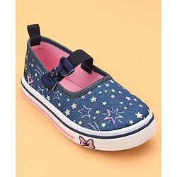 Cute Walk by Babyhug Slip On Casual Shoes With Bow Applique & Floral Print- Blue (Sole Line May Very)