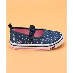 Cute Walk by Babyhug Slip On Casual Shoes With Bow Applique & Floral Print- Blue (Sole Line May Very)