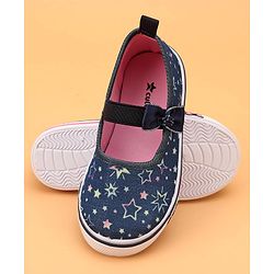 Cute Walk by Babyhug Slip On Casual Shoes With Bow Applique & Floral Print- Blue (Sole Line May Very)