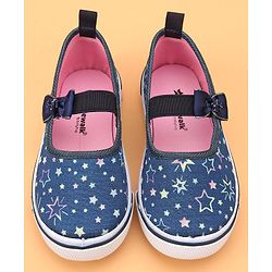 Cute Walk by Babyhug Slip On Casual Shoes With Bow Applique & Floral Print- Blue (Sole Line May Very)