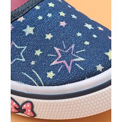 Cute Walk by Babyhug Slip On Casual Shoes With Bow Applique & Floral Print- Blue (Sole Line May Very)