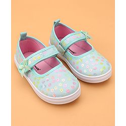Cute Walk by Babyhug Velcro Closure Casual Shoes With Floral & Bow Applique - Green