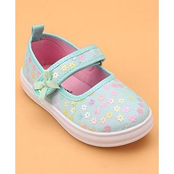 Cute Walk by Babyhug Velcro Closure Casual Shoes With Floral & Bow Applique - Green