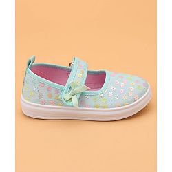 Cute Walk by Babyhug Velcro Closure Casual Shoes With Floral & Bow Applique - Green