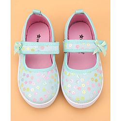 Cute Walk by Babyhug Velcro Closure Casual Shoes With Floral & Bow Applique - Green