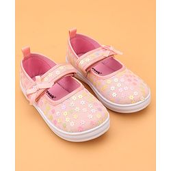 Cute Walk by Babyhug Velcro Closure Casual Shoes With Floral & Bow Applique - Pink
