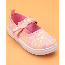 Cute Walk by Babyhug Velcro Closure Casual Shoes With Floral & Bow Applique - Pink