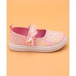 Cute Walk by Babyhug Velcro Closure Casual Shoes With Floral & Bow Applique - Pink