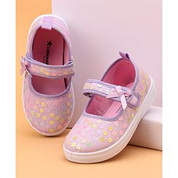 Cute Walk by Babyhug Velcro Closure Casual Shoes With Floral & Bow Applique - Purple