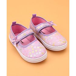 Cute Walk by Babyhug Velcro Closure Casual Shoes With Floral & Bow Applique - Purple