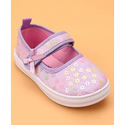 Cute Walk by Babyhug Velcro Closure Casual Shoes With Floral & Bow Applique - Purple