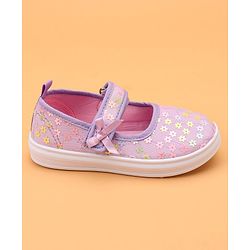 Cute Walk by Babyhug Velcro Closure Casual Shoes With Floral & Bow Applique - Purple