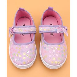 Cute Walk by Babyhug Velcro Closure Casual Shoes With Floral & Bow Applique - Purple