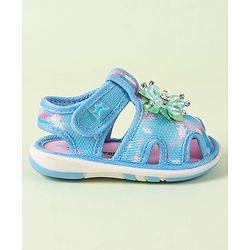 Cute Walk by Babyhug Velcro Closure Musical Sandal with Stone Floral Applique - Blue