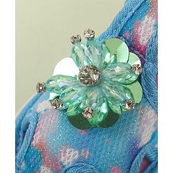 Cute Walk by Babyhug Velcro Closure Musical Sandal with Stone Floral Applique - Blue
