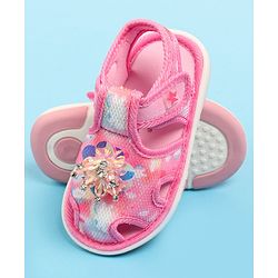 Cute Walk by Babyhug Velcro Closure Musical Sandal with Stone Floral Applique - Pink